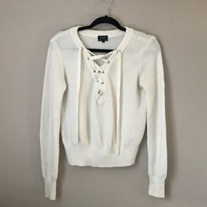 White Bardot Sweater with Front Ties